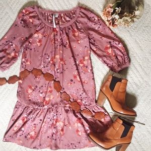 Pretty pink floral drop waist dress